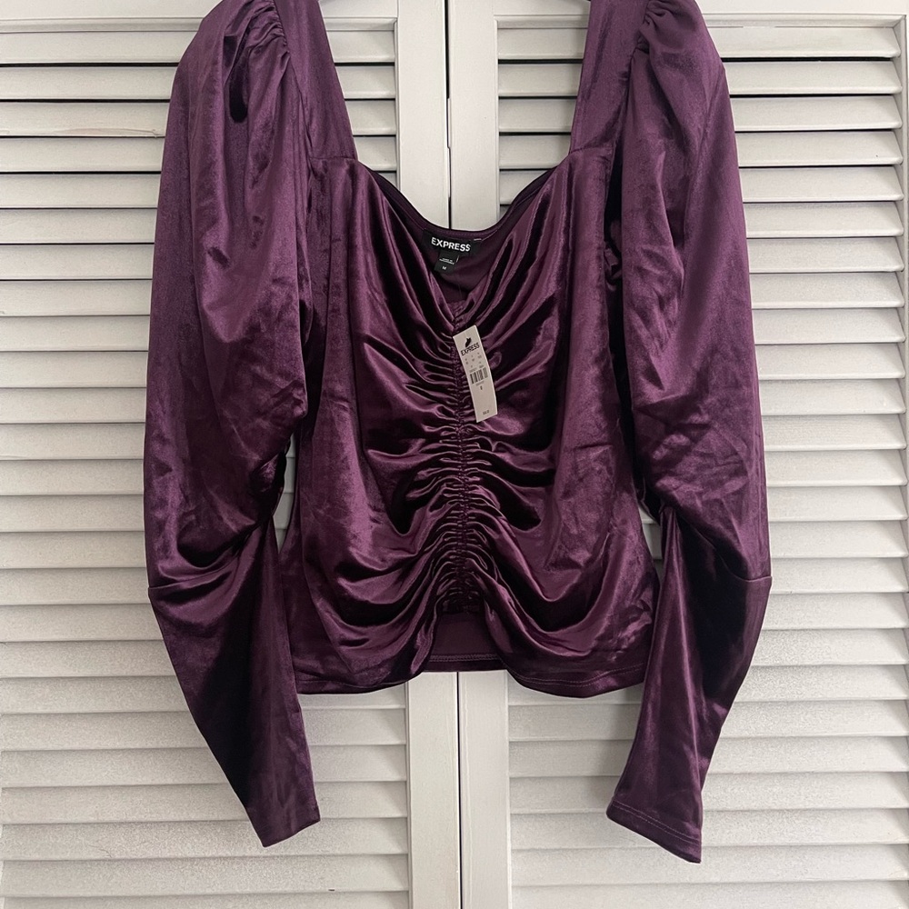 Express Purple Ruched Long Sleeve Blouse